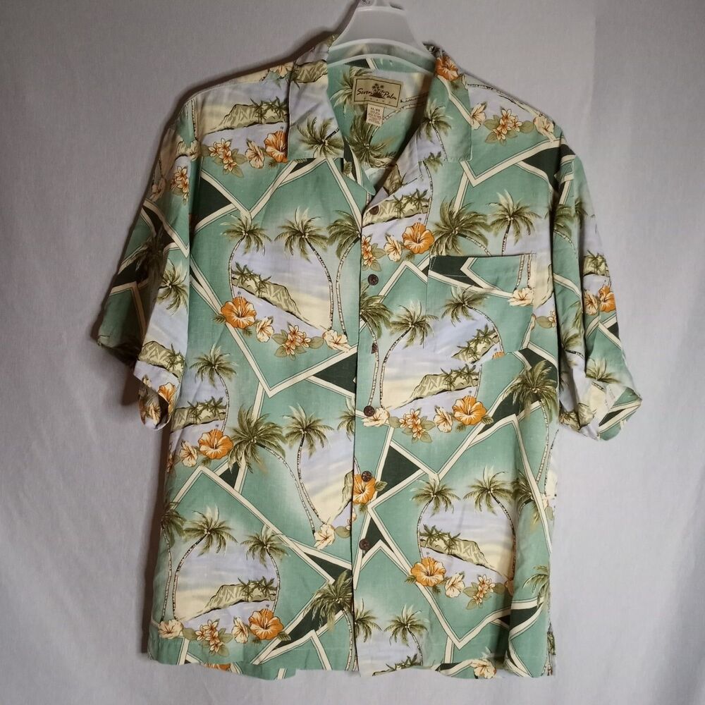 Seven Palm Shirt Mens XL Silk Hawaiian Button Up Short Sleeve Vacation Resort